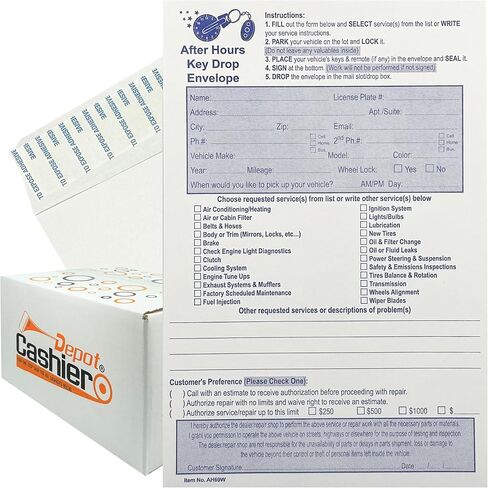 100 Cashier Depot Night / After Hours Key Drop Envelope For Auto Shop Repair or Service, 6" x 9", Peel & Seal, Open End, Premium 28LB White, 100/Box in Saudi Arabia