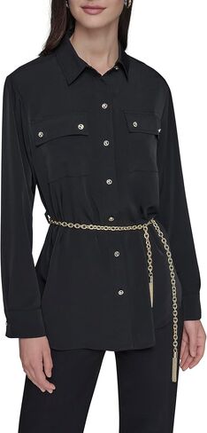 Karl Lagerfeld Womens Long Sleeve Oversized Essential with Chain Belt Button Down in Saudi Arabia