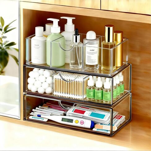 EAROND Medicine Cabinet Organizer with Removable Dividers, 3-Tier Stackable Drawer Storage for Bathroom, RV, Vanity, Countertop & Desk in Saudi Arabia