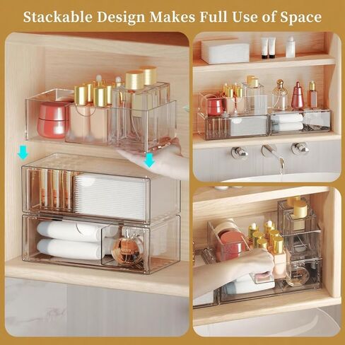 EAROND Medicine Cabinet Organizer with Removable Dividers, 3-Tier Stackable Drawer Storage for Bathroom, RV, Vanity, Countertop & Desk in Saudi Arabia