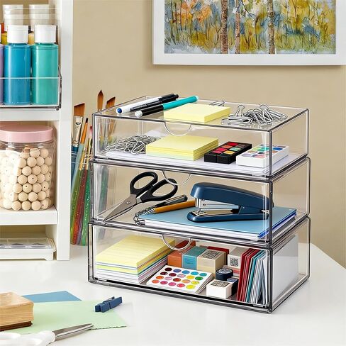 EAROND Medicine Cabinet Organizer with Removable Dividers, 3-Tier Stackable Drawer Storage for Bathroom, RV, Vanity, Countertop & Desk in Saudi Arabia