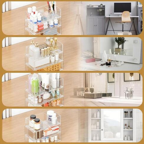 EAROND Medicine Cabinet Organizer with Removable Dividers, 3-Tier Stackable Drawer Storage for Bathroom, RV, Vanity, Countertop & Desk in Saudi Arabia