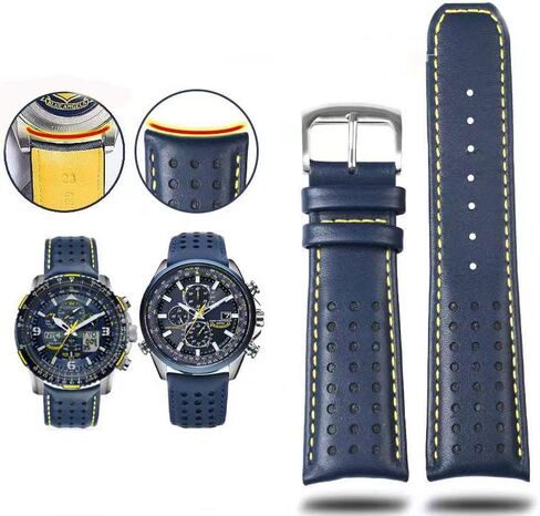 Generic 23MM LEATHER STRAP FOR CITIZEN WATCH BAND AT8020-03L H800-S081165 BLUE ANGELS WITH YELLOW LINE in Saudi Arabia