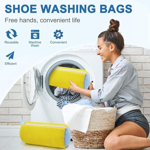 2Pcs Shoe Washing Machine Bag, Laundry Shoe Protector for Washer Machine, Shoe Bag for Washing Machine, Sneaker Cleaning for Home Laundry and Shoes Care, Yellow in Saudi Arabia