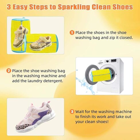 2Pcs Shoe Washing Machine Bag, Laundry Shoe Protector for Washer Machine, Shoe Bag for Washing Machine, Sneaker Cleaning for Home Laundry and Shoes Care, Yellow in Saudi Arabia