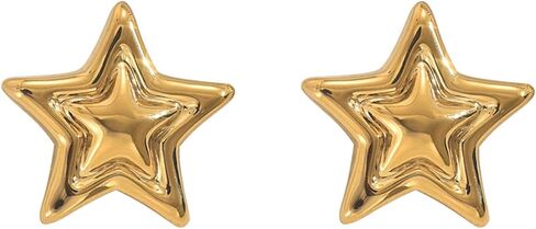 Chunky Gold Star Stud Earrings for Women Geometric Y2K Texture Statement Earrings Fashion Simple Daily Wear Holiday Jewelry in Kuwait
