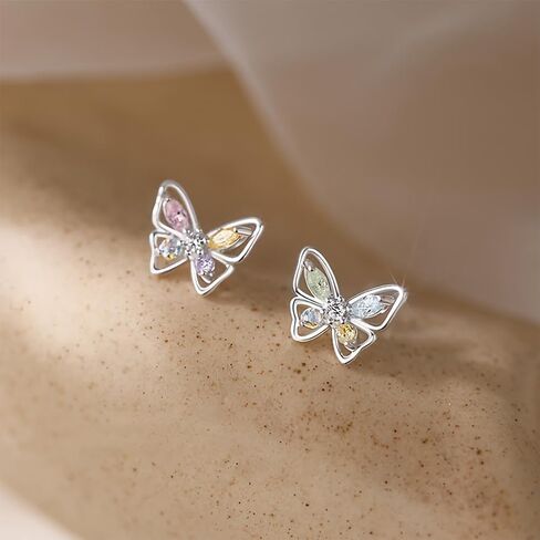 Butterfly Stud Earrings for Women Multicolor CZ Hypoallergenic Butterflies Stud Huggie Hoop Earring Jewelry Gifts in Saudi Arabia