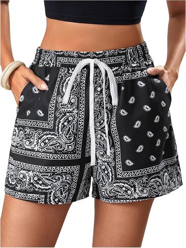 SHENHE Women's Summer Boho Paisley Print Shorts Drawstring High Waist Beach Vacation Shorts in Saudi Arabia