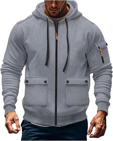 Tactical Hoodies for Men Full Zip - Fleece Lined Military Cargo Sweatshirts Long Sleeve Hooded Jacket with Multi Pockets in Saudi Arabia