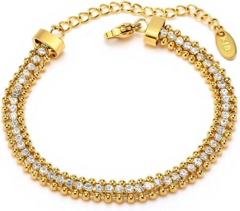 سوار تنس من LAPRECIEUZ DE ARTHES JEWELRY ذهبي فيرميل قابل للتعديل للنساء - 8 بوصات، غير مشوه، لا يسبب الحساسية، هدية مجوهرات أنيقة in Saudi Arabia