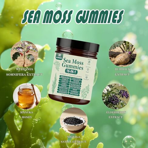 luminplace Sea Moss Gummies 16 في 1، مكمل طحالب البحر الأيرلندية العضوية لدعم المناعة والهضم والطاقة - نباتي، غير معدّل وراثيًا in Kuwait