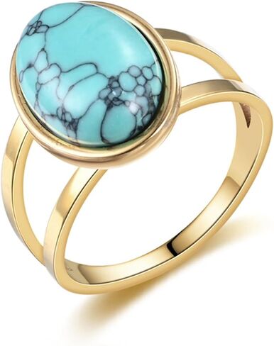 LadayPoa Turquoise Western Ring for Women. 18k Gold Plated Statement Rings with Blue Stone. Retro Boho Chic Jewelry. Elegant Statement Ring for Classic Style in Kuwait