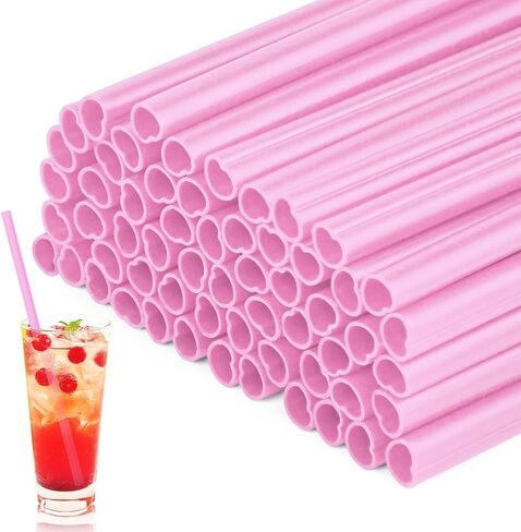 60 Pcs Red Heart Straws Individually Wrapped Plastic Straw Disposable Straw Heart Shaped Drinking Cocktail Straws for Valentines Day Baby Shower Wedding Party Supplies(60, Red) in Kuwait