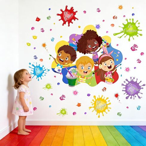 Kids Painting Wall Stickers for Classroom: Inspirational Quotes Educational Peel and Stick Vinyl Wall Decals for School Teachers and Children Nursery in Saudi Arabia