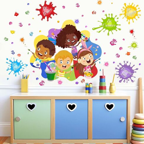 Kids Painting Wall Stickers for Classroom: Inspirational Quotes Educational Peel and Stick Vinyl Wall Decals for School Teachers and Children Nursery in Saudi Arabia