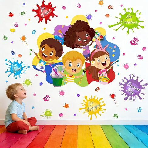 Kids Painting Wall Stickers for Classroom: Inspirational Quotes Educational Peel and Stick Vinyl Wall Decals for School Teachers and Children Nursery in Saudi Arabia