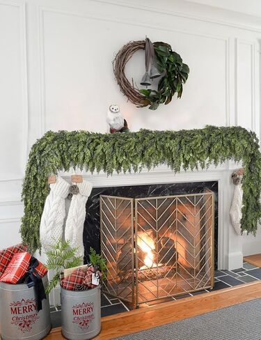 JoyHome 6.5 قدم عيد الميلاد إكليل الأرز، الصنوبر الاصطناعي السرو الخضرة، زخرفة عطلة للرف، الموقد، داخلي في الهواء الطلق (الأخضر الداكن) in Kuwait