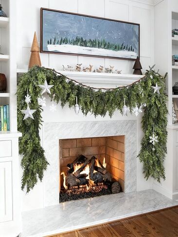 JoyHome 6.5 قدم عيد الميلاد إكليل الأرز، الصنوبر الاصطناعي السرو الخضرة، زخرفة عطلة للرف، الموقد، داخلي في الهواء الطلق (الأخضر الداكن) in Kuwait