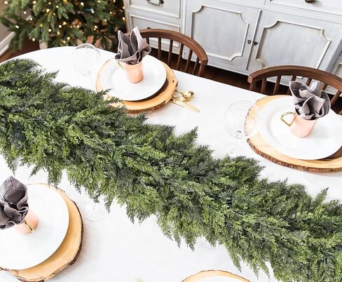 JoyHome 6.5 قدم عيد الميلاد إكليل الأرز، الصنوبر الاصطناعي السرو الخضرة، زخرفة عطلة للرف، الموقد، داخلي في الهواء الطلق (الأخضر الداكن) in Kuwait