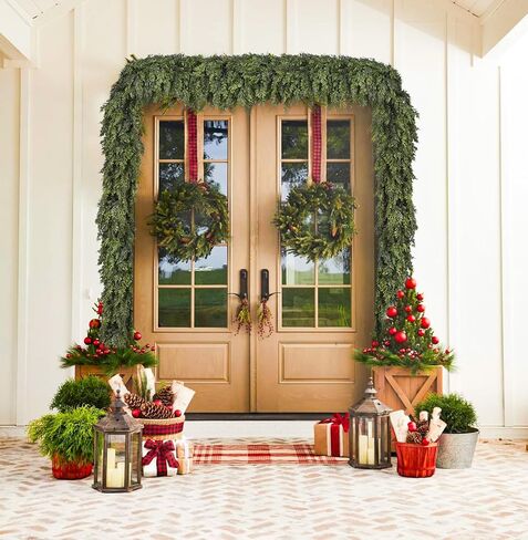 JoyHome 6.5 قدم عيد الميلاد إكليل الأرز، الصنوبر الاصطناعي السرو الخضرة، زخرفة عطلة للرف، الموقد، داخلي في الهواء الطلق (الأخضر الداكن) in Kuwait