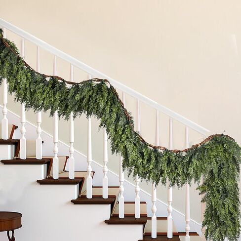 JoyHome 6.5 قدم عيد الميلاد إكليل الأرز، الصنوبر الاصطناعي السرو الخضرة، زخرفة عطلة للرف، الموقد، داخلي في الهواء الطلق (الأخضر الداكن) in Kuwait