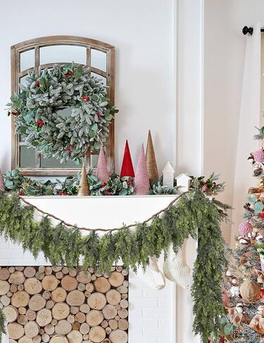 JoyHome 6.5 قدم عيد الميلاد إكليل الأرز، الصنوبر الاصطناعي السرو الخضرة، زخرفة عطلة للرف، الموقد، داخلي في الهواء الطلق (الأخضر الداكن) in Kuwait