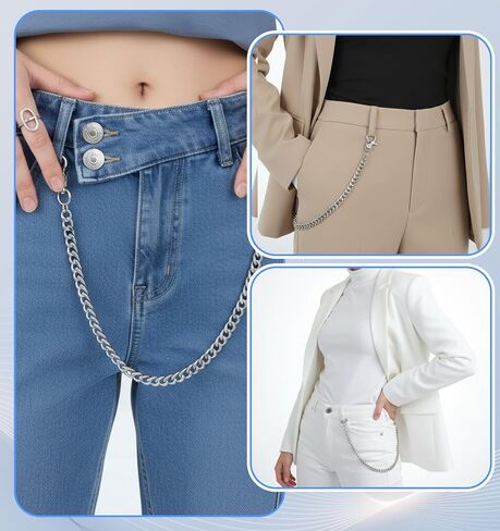 سلسلة سراويل ValueBargain، سلاسل فضية متينة بحزام سلسلة ومحفظة للرجال والنساء، سلاسل جينز لملابس راكبي الدراجات المعدنية شديدة التحمل مثالية للجينز، وإكسسوارات نمط الهيب هوب الشرير in Saudi Arabia