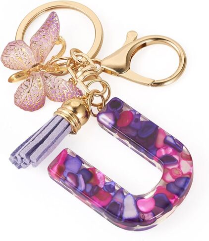 Fashion Letter Keychain for Women Tassel Butterfly Alphabet Pendant Key Ring for Backpack Purse Handbags Christmas Gift in Saudi Arabia