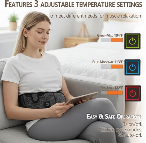 Cordless Heating Pad with Rechargeable Long-Lasting 10000mAh Battery, Portable Lower Back Waist and Tummy Warmer for Pain Relief, Heated Warming Pad, 3 Heat Setting, Gift for Men Women, Dotted Gray in Saudi Arabia