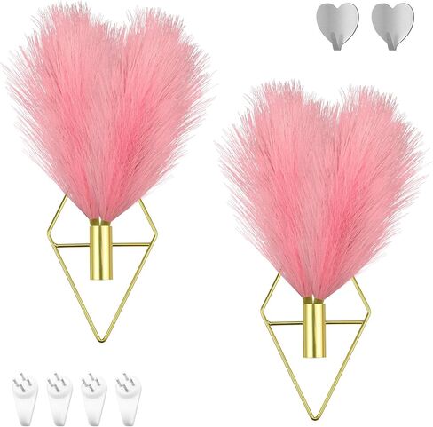 FjiProu Boho Wall Decor Gold Wall Art - 2PCS Wall-Mounted Metal Art with 6 Hooks, Hanging Artificial Reeds, Wall Decor Modern Home Display Art for Bedroom, Bathroom, Office, Living Room(Gold, Pink) in Saudi Arabia
