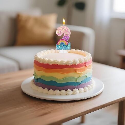 شموع أرقام عيد الميلاد بألوان قوس قزح من ToonGlow، شموع عدد أعلى للكيك، لتزيين الكب كيك، ديكورات كعكة عيد ميلاد الماكارون، لوازم الحفلات ذات الطابع الكرتوني (قوس قزح، 2) in Kuwait