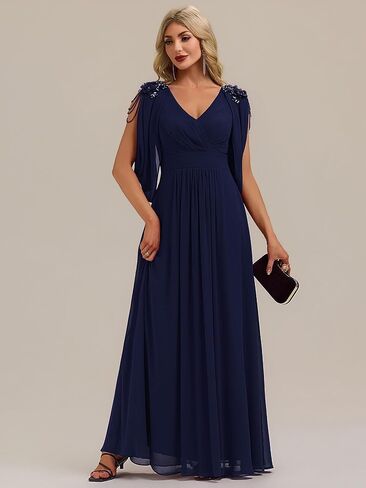 Ever-Pretty Women's Trendy Chiffon V-Neck Formal Evening Dress Convertible Applique Sleeves Mother of Bride Dresses in Saudi Arabia
