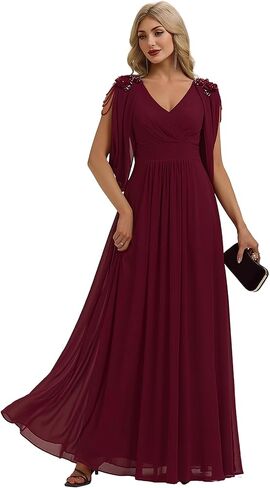 Ever-Pretty Women's Trendy Chiffon V-Neck Formal Evening Dress Convertible Applique Sleeves Mother of Bride Dresses in Saudi Arabia
