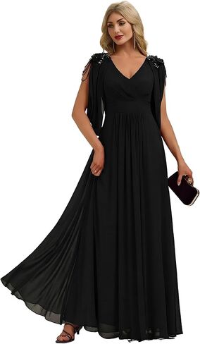 Ever-Pretty Women's Trendy Chiffon V-Neck Formal Evening Dress Convertible Applique Sleeves Mother of Bride Dresses in Saudi Arabia