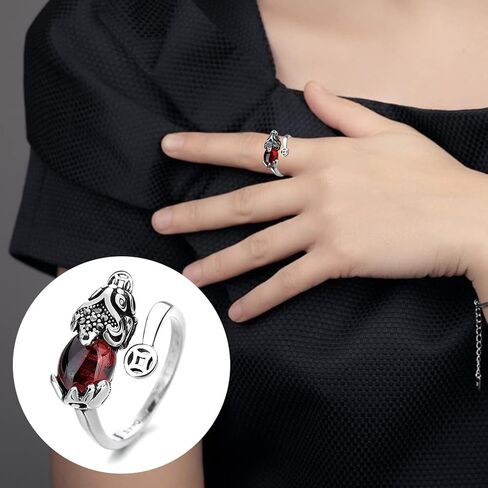 فنغ شوي الدائري Pixiu ماني تعويذة حماية البنصر تميمة محظوظ الثروة البوذية مجوهرات قابل للتعديل حلقة مفتوحة قابل للتعديل حلقة المجوهرات البوذية للنساء الرجال in Kuwait