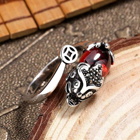 فنغ شوي الدائري Pixiu ماني تعويذة حماية البنصر تميمة محظوظ الثروة البوذية مجوهرات قابل للتعديل حلقة مفتوحة قابل للتعديل حلقة المجوهرات البوذية للنساء الرجال in Kuwait