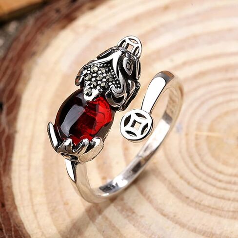 فنغ شوي الدائري Pixiu ماني تعويذة حماية البنصر تميمة محظوظ الثروة البوذية مجوهرات قابل للتعديل حلقة مفتوحة قابل للتعديل حلقة المجوهرات البوذية للنساء الرجال in Kuwait