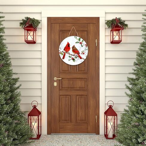Tuquland Winter Cardinal Front Door Sign, 11.8 Inch Wooden Christmas Door Decor, Outdoor Indoor Wall Hanging Plaque with Snow Scene, Winter Holiday Cardinal Bird Door Ornament for Home Porch Entryway in Saudi Arabia