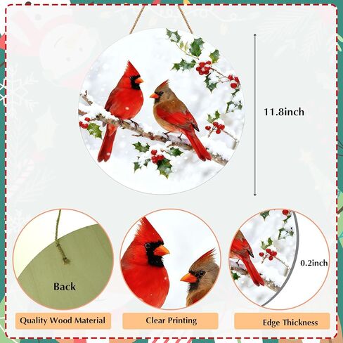 Tuquland Winter Cardinal Front Door Sign, 11.8 Inch Wooden Christmas Door Decor, Outdoor Indoor Wall Hanging Plaque with Snow Scene, Winter Holiday Cardinal Bird Door Ornament for Home Porch Entryway in Saudi Arabia