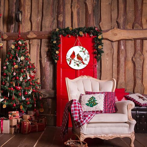 Tuquland Winter Cardinal Front Door Sign, 11.8 Inch Wooden Christmas Door Decor, Outdoor Indoor Wall Hanging Plaque with Snow Scene, Winter Holiday Cardinal Bird Door Ornament for Home Porch Entryway in Saudi Arabia