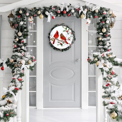 Tuquland Winter Cardinal Front Door Sign, 11.8 Inch Wooden Christmas Door Decor, Outdoor Indoor Wall Hanging Plaque with Snow Scene, Winter Holiday Cardinal Bird Door Ornament for Home Porch Entryway in Saudi Arabia