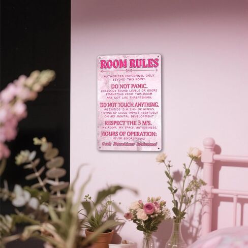 Funny Room Rules Sign Bedroom Door Decor Pink Room Decor For Teen Girls Cute Stuff Fun Room Metal Signs For Teen Girl Cool Preppy Things Decorations For Bedroom Sign in Saudi Arabia