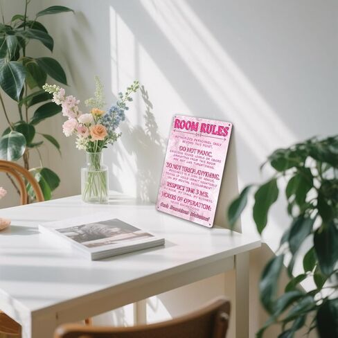 Funny Room Rules Sign Bedroom Door Decor Pink Room Decor For Teen Girls Cute Stuff Fun Room Metal Signs For Teen Girl Cool Preppy Things Decorations For Bedroom Sign in Saudi Arabia