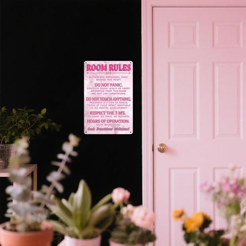 Funny Room Rules Sign Bedroom Door Decor Pink Room Decor For Teen Girls Cute Stuff Fun Room Metal Signs For Teen Girl Cool Preppy Things Decorations For Bedroom Sign in Saudi Arabia
