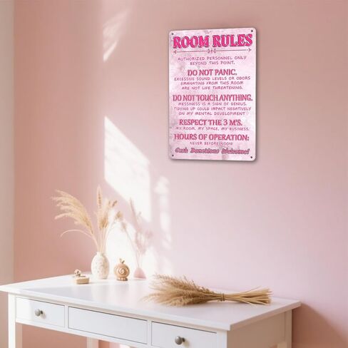 Funny Room Rules Sign Bedroom Door Decor Pink Room Decor For Teen Girls Cute Stuff Fun Room Metal Signs For Teen Girl Cool Preppy Things Decorations For Bedroom Sign in Saudi Arabia