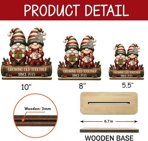 FAMITRENDZ Personalized Growing Old Together Gnome Plaque, Custom Name Gnome Couple Figurines Standing Wooden Plaque, Older Couple Sign, Christmas Anniversary Wedding Gift for Couples, Grandparents 3 in Saudi Arabia