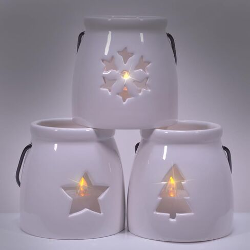 Ceramic Snowy White Winter Tea Light Holder Luminaries, Holiday Tabletop Decor, 6-Piece Set, with LEDs Included, with Tree, Star, and Snowflake Lanterns in Saudi Arabia