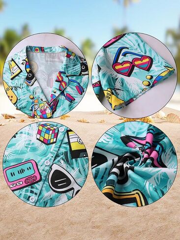 MYMORE 80s 90s Outfits for Women Retro 80's Print Short Sleeve Button Down Shirt Disco Party Hawaiian Shirts in Saudi Arabia