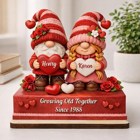 FAMITRENDZ Personalized Growing Old Together Gnome Plaque, Custom Name Gnome Couple Figurines Standing Wooden Plaque, Older Couple Sign, Christmas Anniversary Wedding Gift for Couples, Grandparents 3 in Saudi Arabia