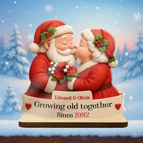 FAMITRENDZ Personalized Growing Old Together Gnome Plaque, Custom Name Gnome Couple Figurines Standing Wooden Plaque, Older Couple Sign, Christmas Anniversary Wedding Gift for Couples, Grandparents 3 in Saudi Arabia